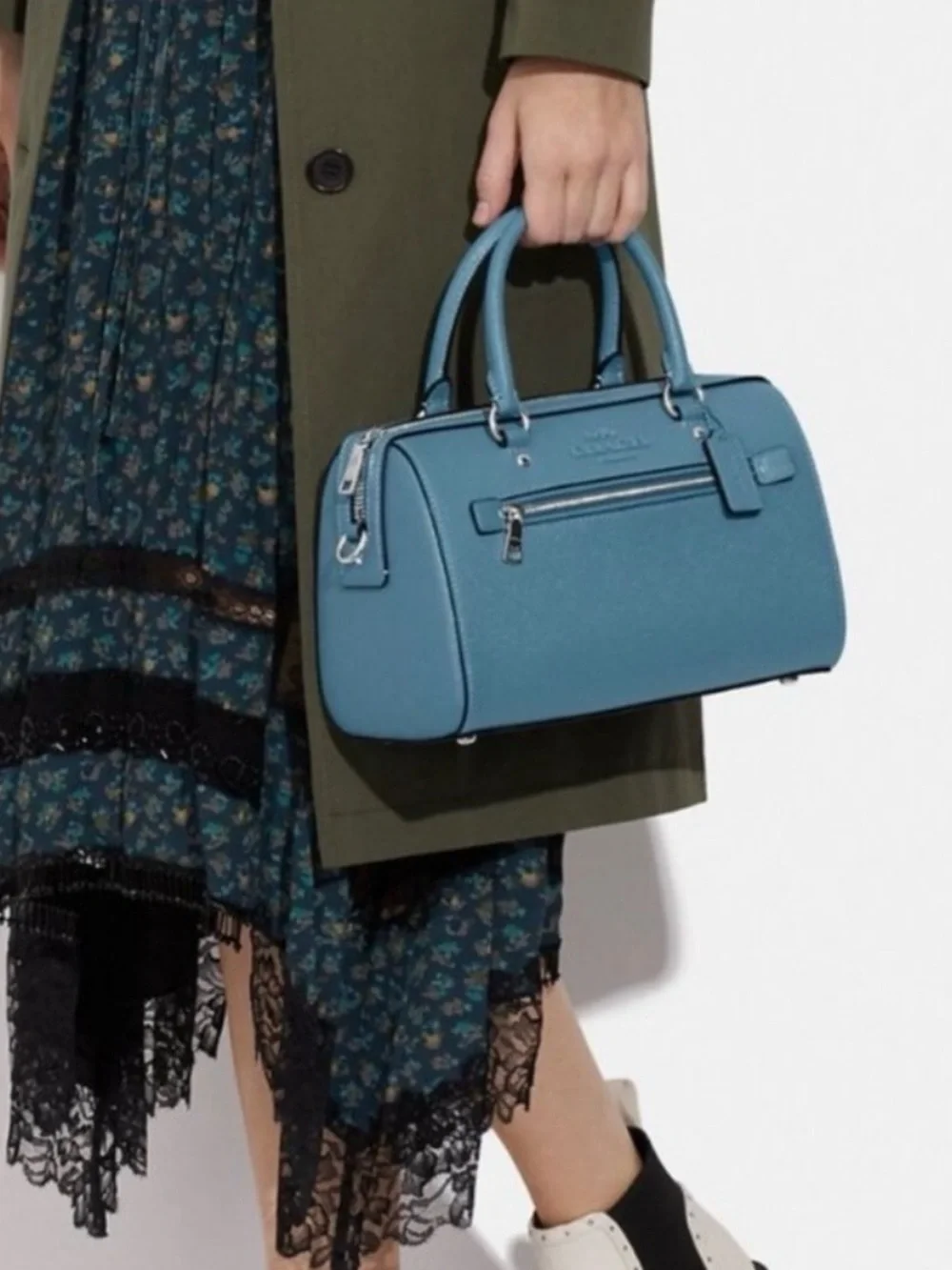 Coach Rowan Turquoise Blue Pebbled Leather Satchel with Gold Hardware